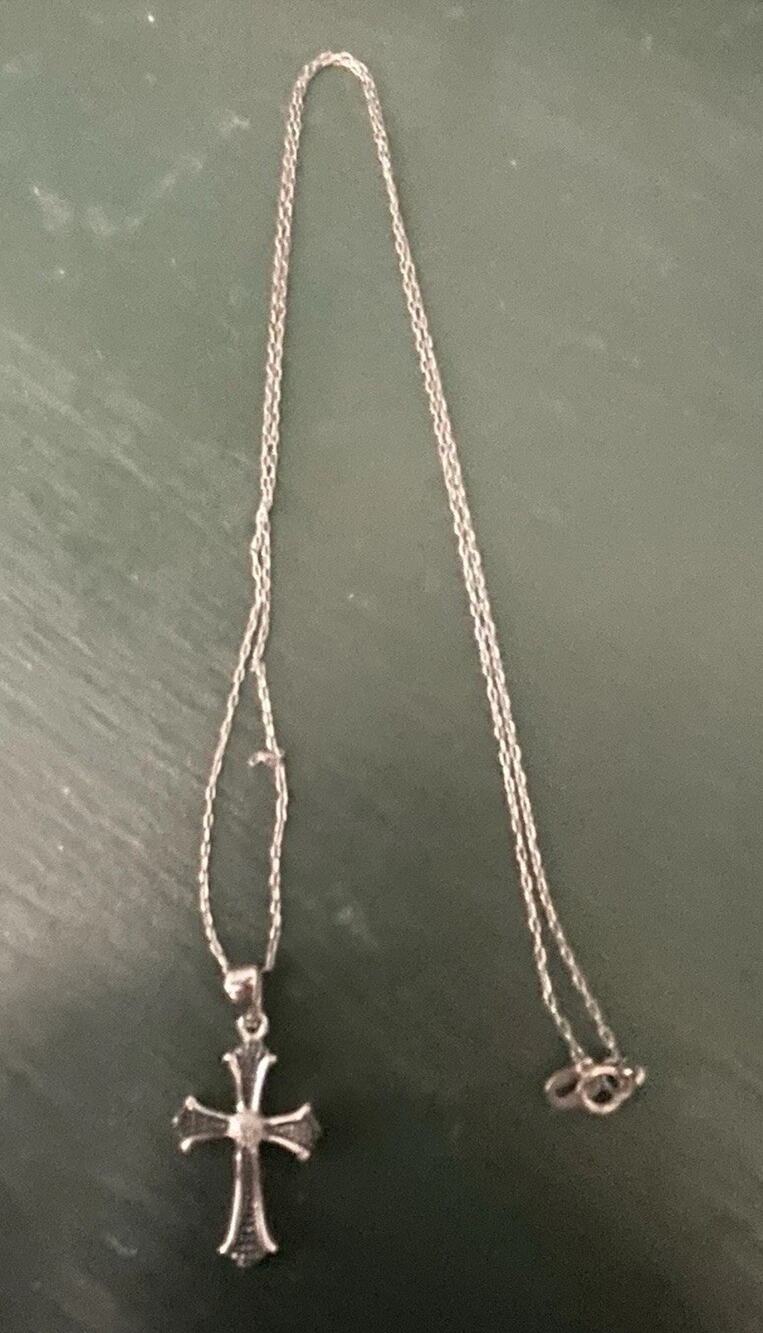 Vintage 925 Silver Cross Necklace With Sterling Chain Religious Jewelry